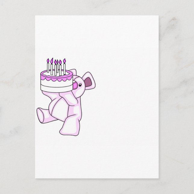 Pink Birthday Teddy Bear Party Theme Postcard (Front)