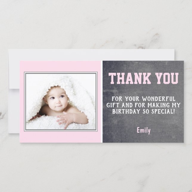 Pink Birthday Thank you Photo Card Kids (Front)
