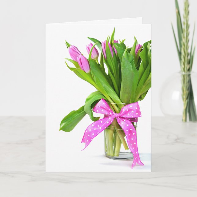 Pink Birthday Tulips on White Card (Front)