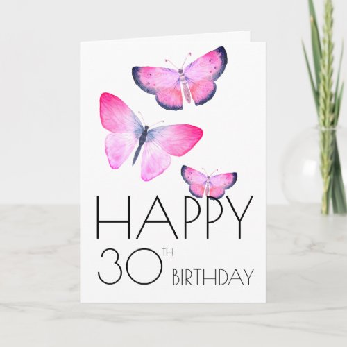 Pink Birthday Watercolor Girly Butterfly Any Year Card