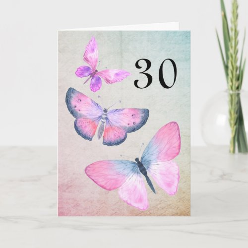 Pink Birthday Watercolor Girly Butterfly Any Year Card