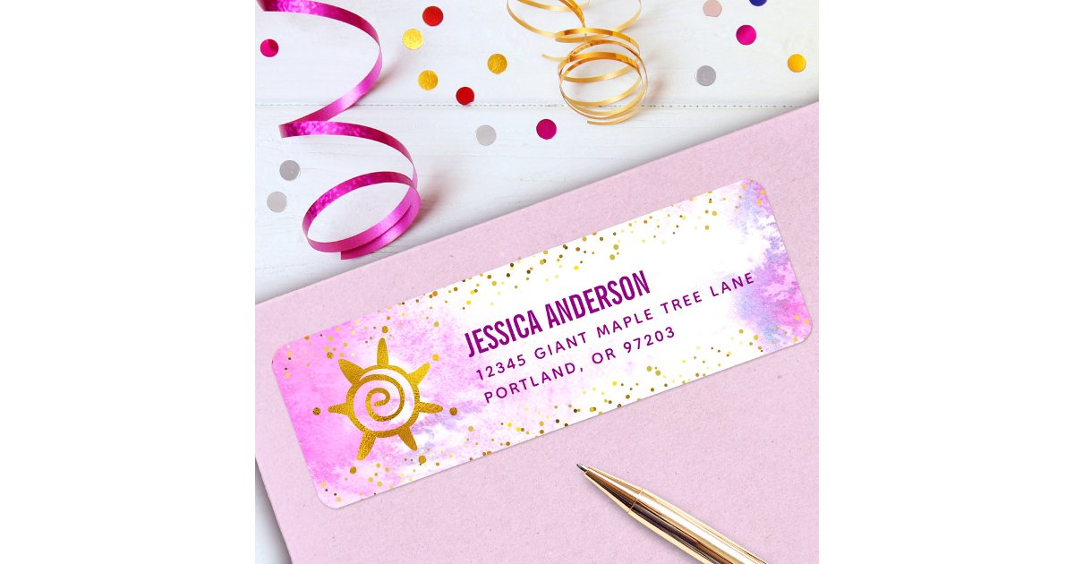 Pink Birthday Watercolor Gold Girly Glam Address Label | Zazzle