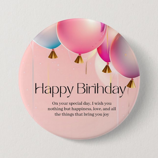 Pink Birthday Wishes Button (Front)