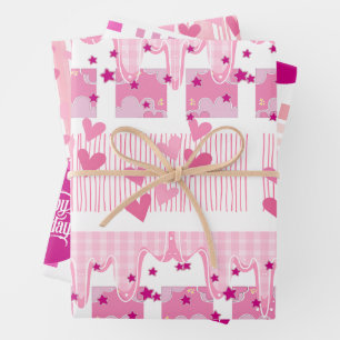 Pink Birthday Wrapping Paper Flat Sheet Set of 3