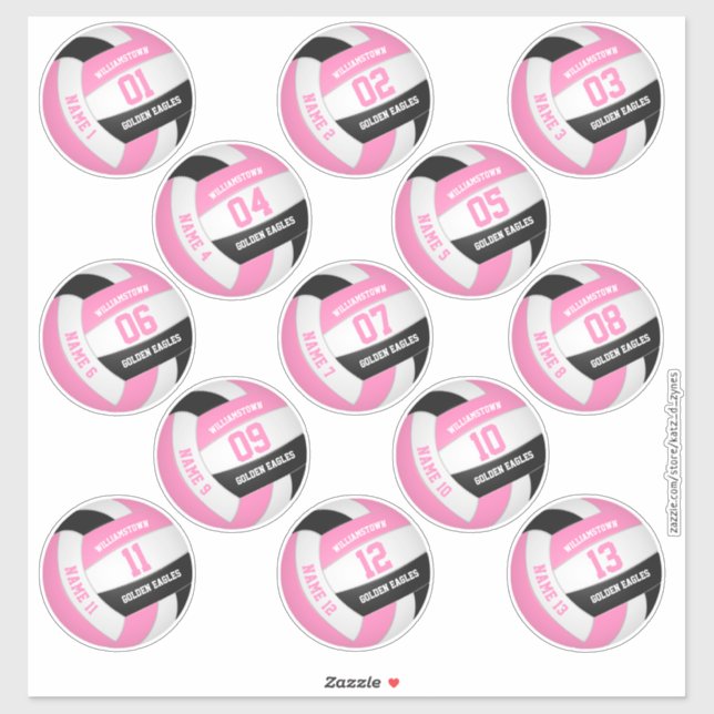 pink black 13 custom players names volleyball sticker (Sheet)