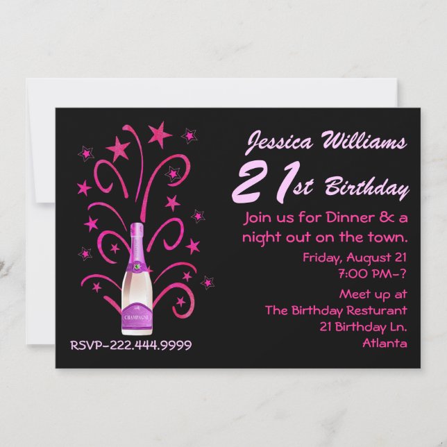 Pink & Black 21st Birthday Invitation (Front)