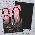 Pink Black 30th Birthday Party Invitation<br><div class="desc">Celebrate thirty years in style with this modern pink to black gradient 30th birthday party invitation. The design features a large black "30" across most of the card, with a handwritten script-style white "Thirty" layered over it for a bold, contemporary look. The party details sit neatly at the bottom in...</div>