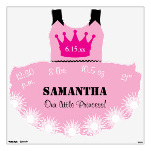 Pink Black 30x30 Princess Dress Crown Birth Stats Wall Decal