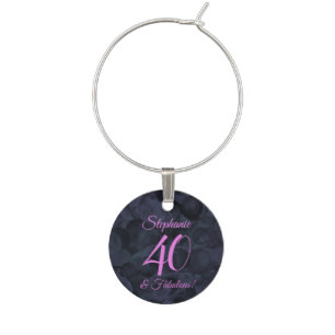 Pink Black 40 and Fabulous Birthday Name Wine Charm