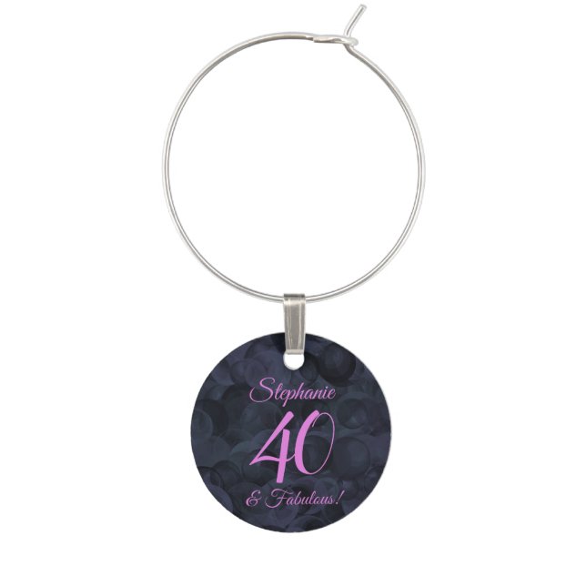 Pink Black 40 and Fabulous Birthday Name Wine Charm (Front)