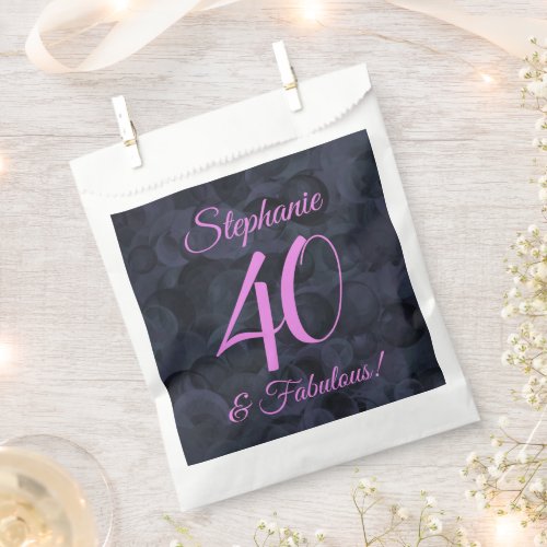 Pink Black 40 and Fabulous Birthday Party Favor Bag