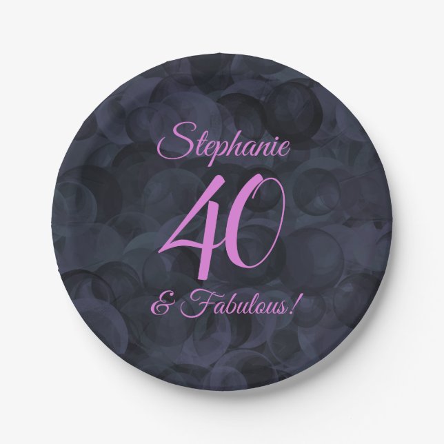 Pink Black 40 and Fabulous Birthday Party Paper Plates (Front)