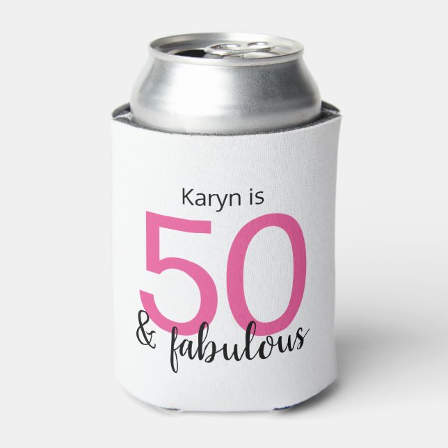 Pink Black 50 and Fabulous 50th Birthday Can Cooler (Can Front)