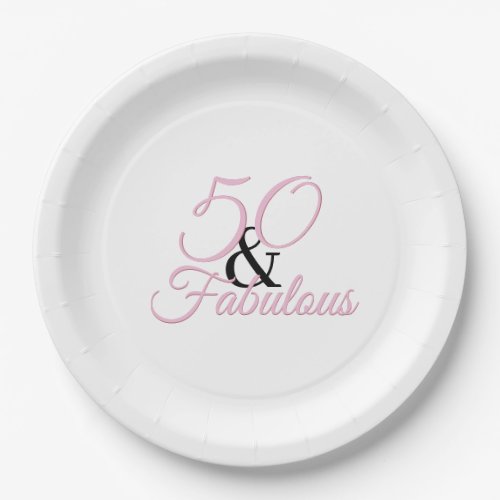 Pink Black 50 and fabulous Birthday Party Paper Plates