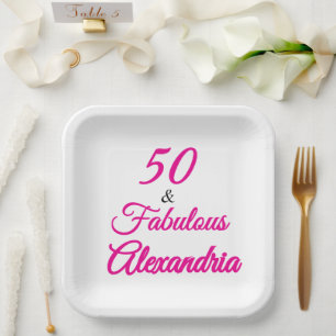 Pink Black 50 & Fabulous 50th Birthday Paper Plates