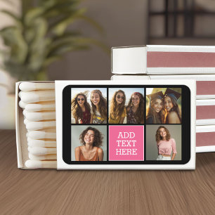 Pink Black 5 Photo Collage with Text Matchboxes