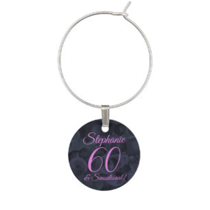 Pink Black 60 and Sensational Birthday Name Wine Charm