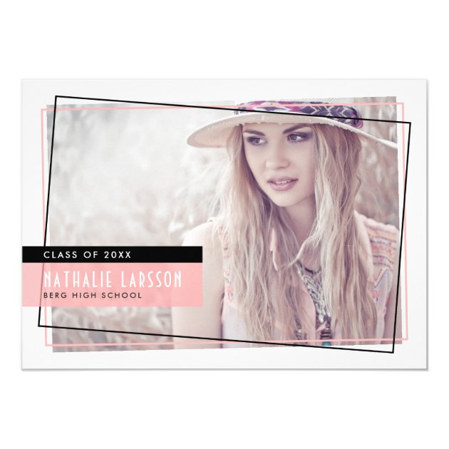 Pink & Black Abstract Frame Photo Graduation Card