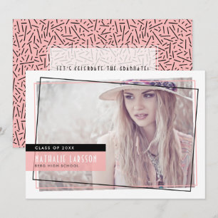 Pink & Black Abstract Frame Photo Graduation Invitation