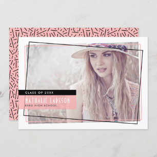 Pink & Black Abstract Frame Photo Graduation Invitation