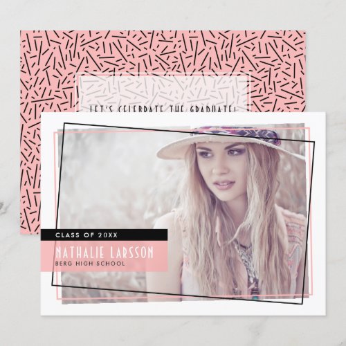 Pink &amp; Black Abstract Frame Photo Graduation Card
