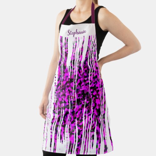 Pink Black Abstract Wave Patterns White Monograms Apron