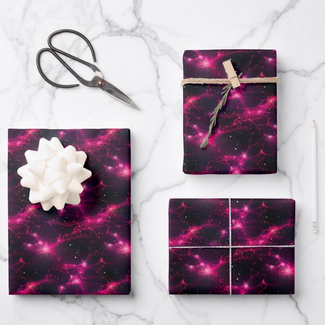 Pink & Black Abstract Wrapping Paper Sheets (Front)