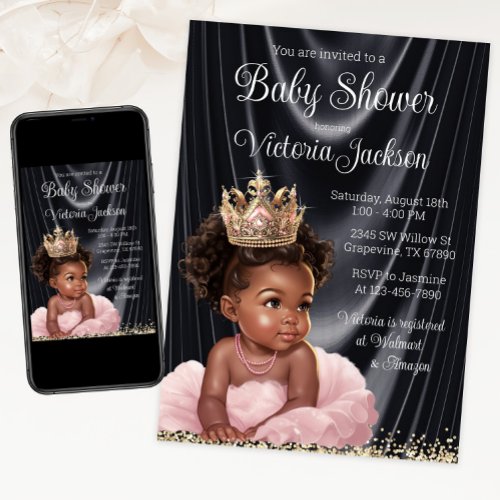 Pink Black African Princess Baby Shower  Invitation