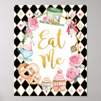 Pink Black Alice in Wonderland EAT ME Party Sign