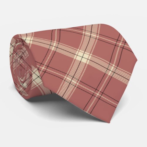 Pink Black and Beige Elegant Plaid Neck Tie