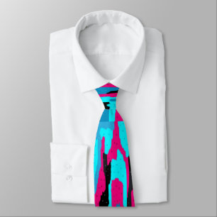 Pink, Black, and Blue Abstract Art Print Neck Tie
