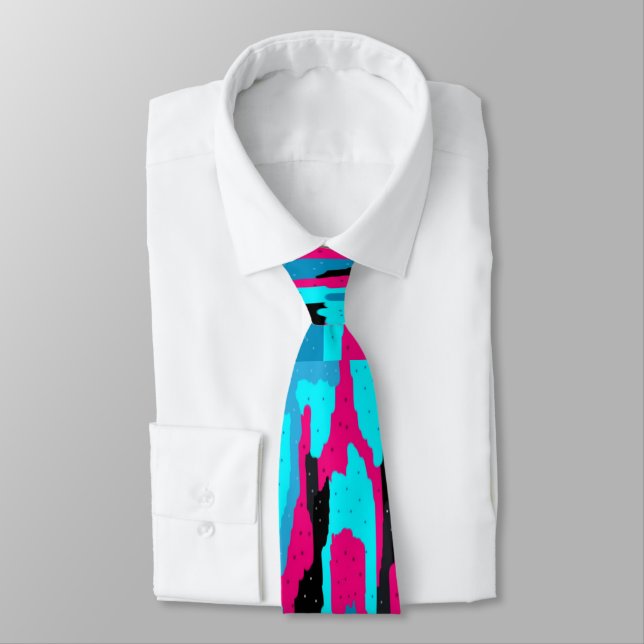 Pink, Black, and Blue Abstract Art Print  Neck Tie (Tied)