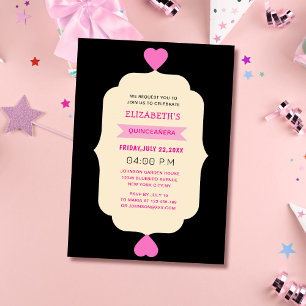pink black and creme colorful quinceañera invitation