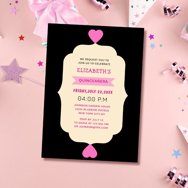 pink black and creme colorful quinceañera  invitation (Creator Uploaded)