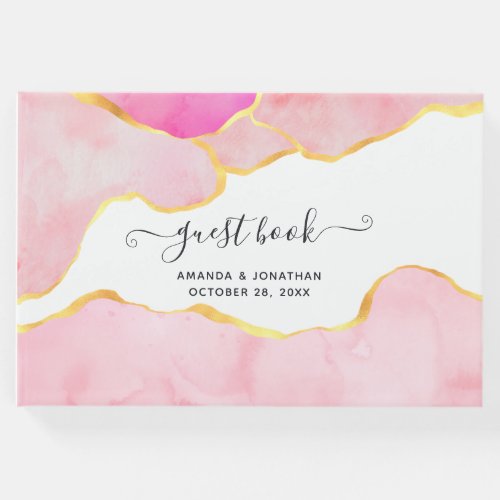 Pink Black and Gold Agate Wedding Guest Book