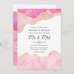Pink, Black and Gold Agate Wedding Invitation