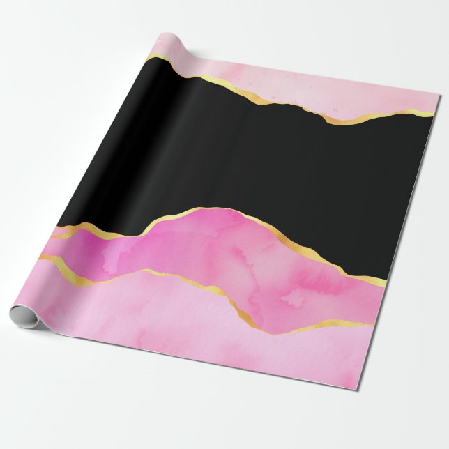 Pink, Black and Gold Agate Wrapping Paper (Unrolled)