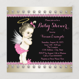 Pink Black and Gold Angel Baby Shower Invitation