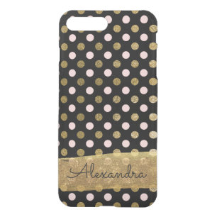 Pink, Black and Gold Foil Polka Dot Monogram iPhone 8 Plus/7 Plus Case