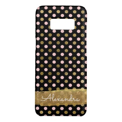 Pink, Black and Gold Foil Polka Dot Name Case-Mate Samsung Galaxy S8 Case