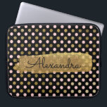 Pink, Black and Gold Foil Polka Dot Name Laptop Sleeve<br><div class="desc">Pink,  Black and Faux Gold Foil Polka Dot Pattern  with Gold Paint Stripe Elegant Monogram Computer Case. This case can be customized to include your full name with a beautiful handwritten black script.</div>