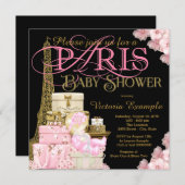 Pink Black and Gold Paris Blonde Girl Baby Shower Invitation (Front/Back)