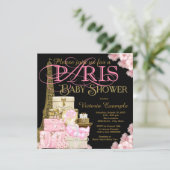 Pink Black and Gold Paris Blonde Girl Baby Shower Invitation (Standing Front)