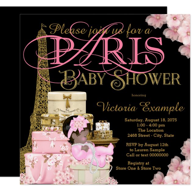 Pink Black And Gold Paris Ethnic Girl Baby Shower Invitation