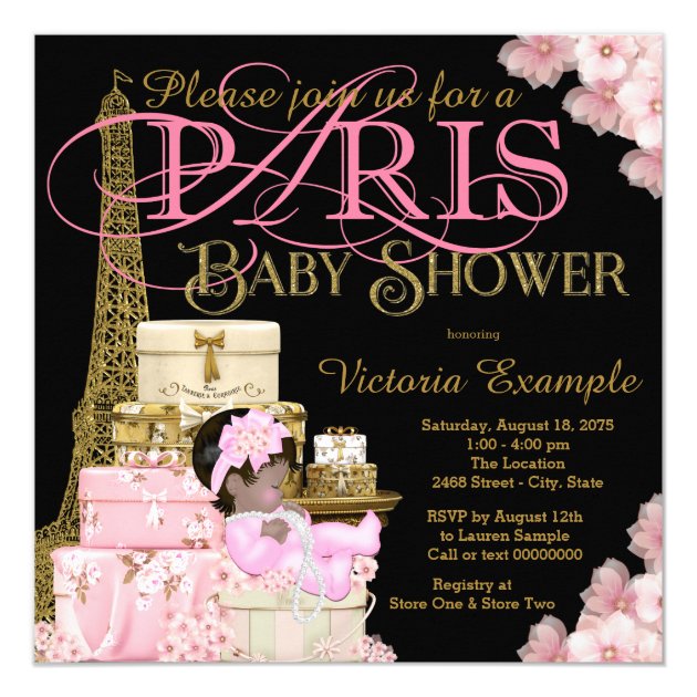 Pink Black And Gold Paris Ethnic Girl Baby Shower Invitation