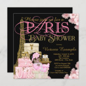 Pink Black and Gold Paris Ethnic Girl Baby Shower Invitation (Front/Back)