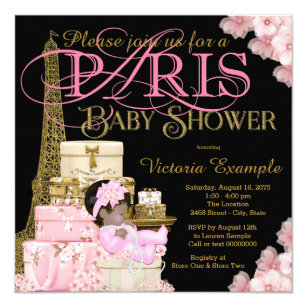 Paris Baby Shower Invitations Zazzle Pink Black And Gold Paris Ethnic Baby Shower Invitation
