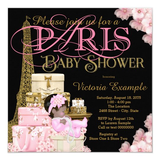 pink black and gold paris ethnic girl baby shower invitation