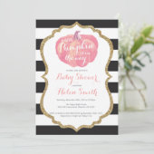 Pink Black and Gold Pumpkin Girl Baby Shower Invitation (Standing Front)