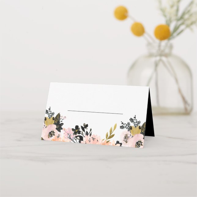 Pink, Black and Gold Rehearsal Dinner Place Card (Front)